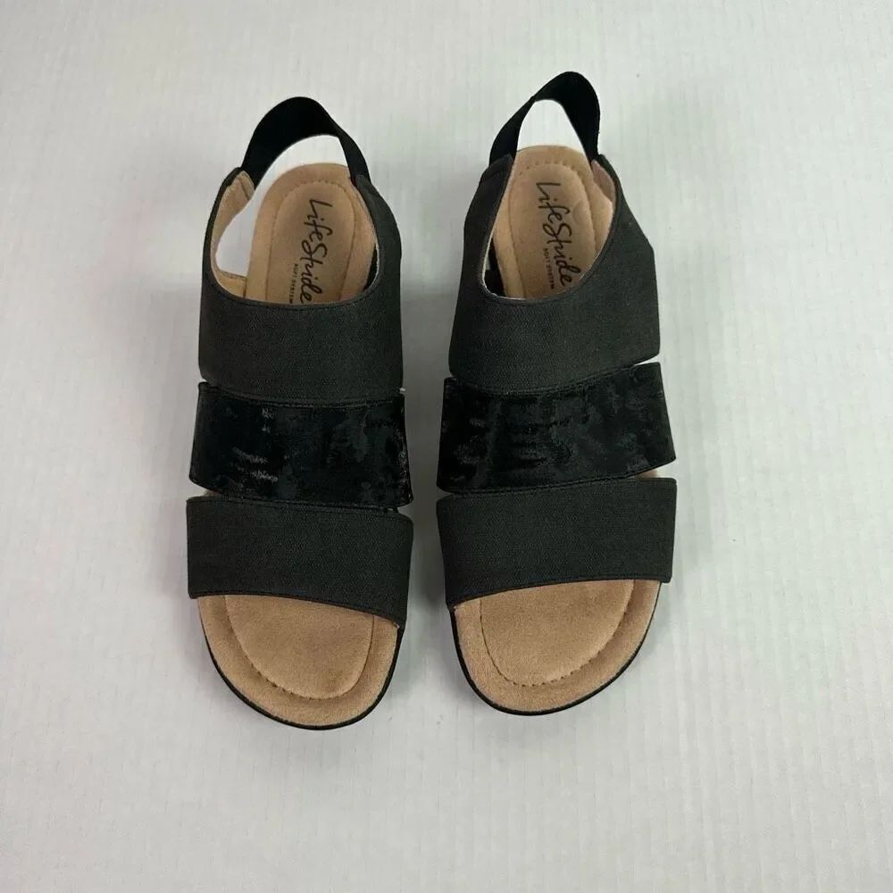 LifeStride Taura Black Sandal Open Toe size 7